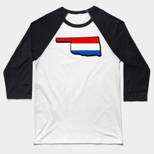 Red, White, and Blue Oklahoma Outline Baseball T-Shirt